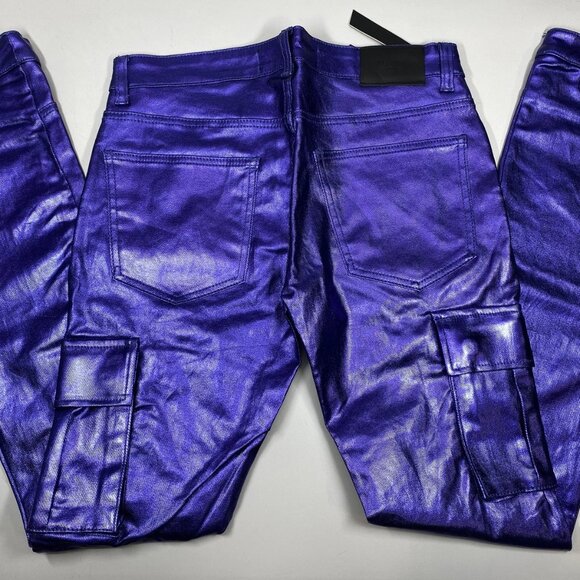 Valabasas Unisex Van Gogh Wax Flare Cargo Stacked Jeans Shiny Navy Size 32 - Picture 3 of 8